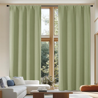Simplebrand Ava Sage Green Blackout Curtains for Bedroom 63 Inch Length 2 Panels Set, Solid Thermal Insulated Energy Saving Rod Pocket Window Treatment Curtains Blackout Drapes, W40 x L63 Inch, Sage - Colors A