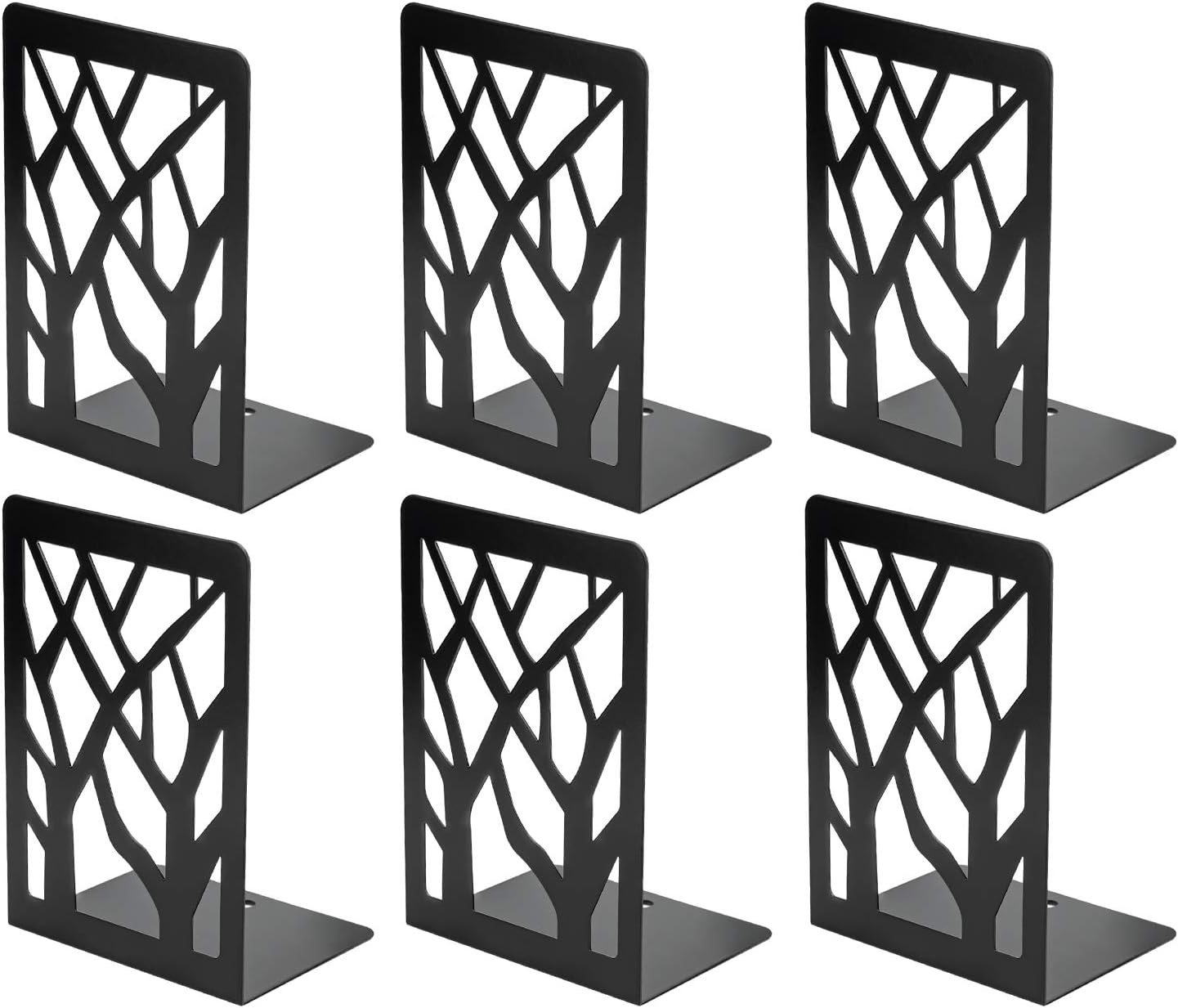 MaxGear Book Ends Tree Design Modern Bookends for Shelves, Non-Skid Bookend, Heavy Duty Metal Book Stopper for Books/DVDs, Decorative CD Holder & Video Game Organizer, 7 x 4.7 x 3.5”, Black