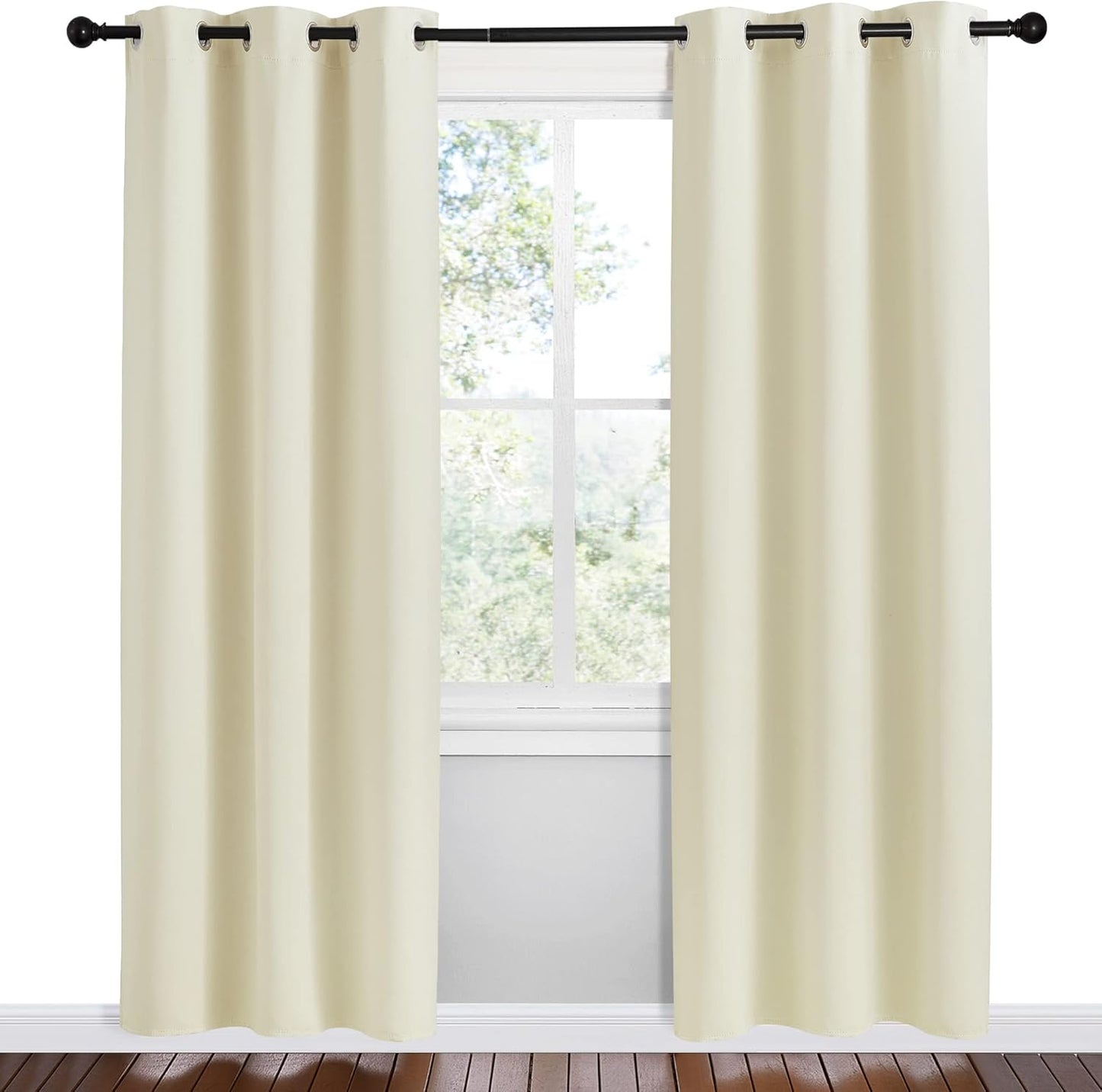 NICETOWN Halloween Pitch Black Solid Thermal Insulated Grommet Blackout Curtains/Drapes for Bedroom Window (2 Panels, 42 inches Wide by 63 inches Long, Black) - Colors C