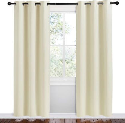 NICETOWN Halloween Pitch Black Solid Thermal Insulated Grommet Blackout Curtains/Drapes for Bedroom Window (2 Panels, 42 inches Wide by 63 inches Long, Black) - Colors C