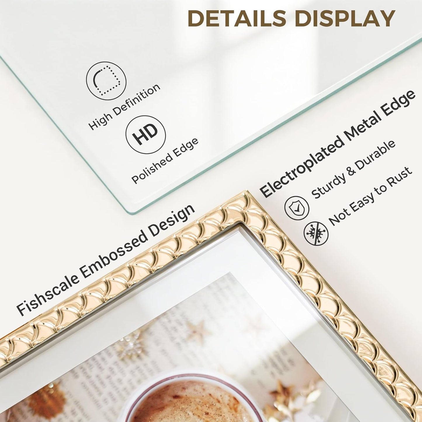 RICHFOCUS Gold 5x7 Floating Picture Frame for Photo 4x6 3.5x5 | 5 x 7 Metal Picture Frames with Double Glass for Tabletop|Modern Photo Frames Wedding|Home Decor