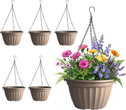 FGstyle Hanging Planters 10 Inch, 4 Pcs Self Watering Pots for Indoor Plants,Plastic Hanging Basket with Soil Elevator and 20" Chain for Home Garden Porch Balcony Patio Decor(Black)