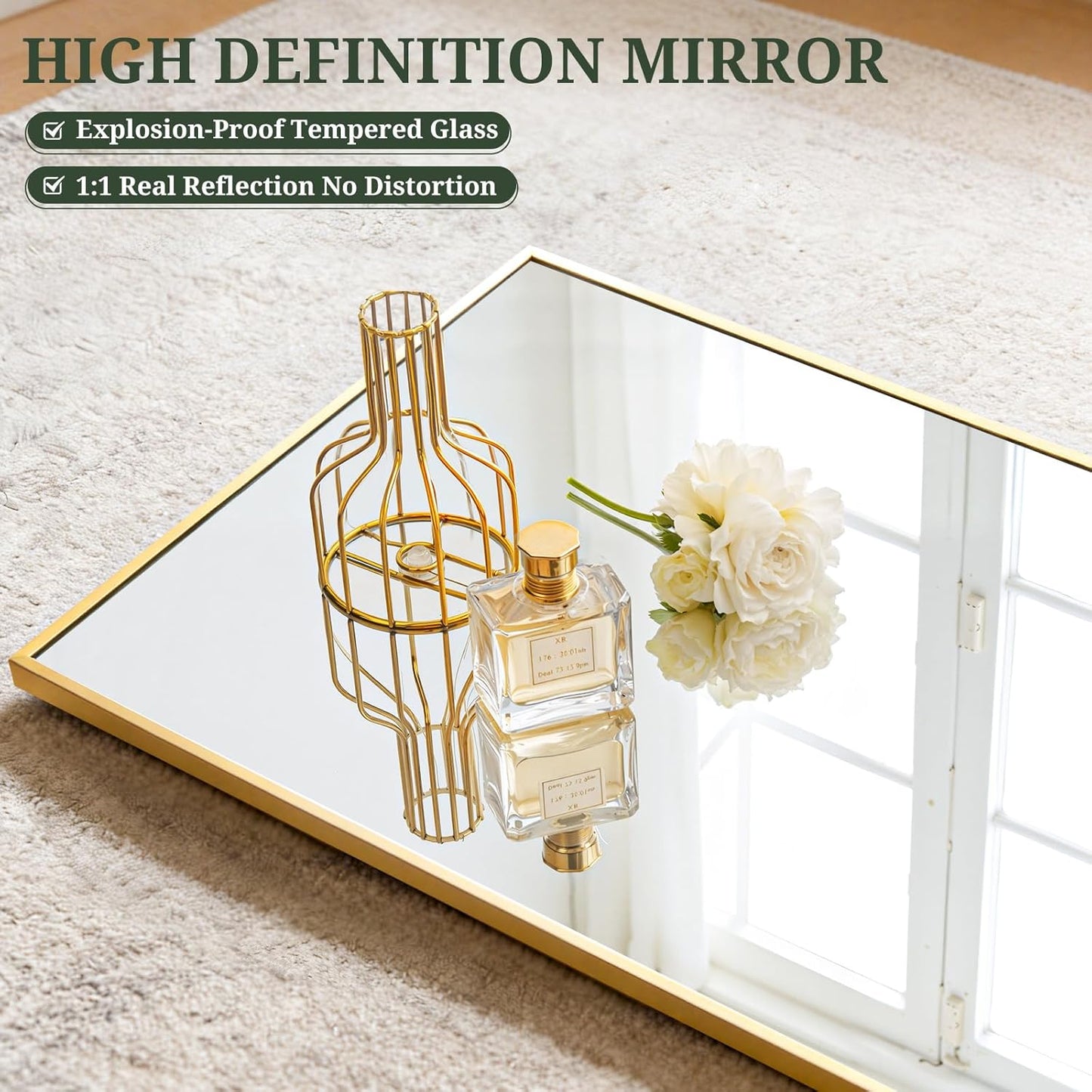 Mirror Full Length 64"x21" Full Body Floor Mirror with Stand, Shatterproof Glass, Aluminum Alloy Frame, Free Standing Wall Mounted or Leaning Arched Mirrors for Bedroom Living Room Entryway