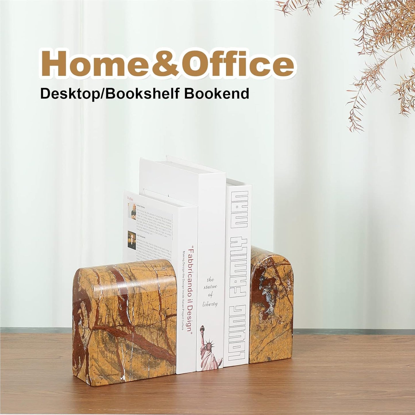 Koville African Natural Marble Bookends for Shelves, Non-Slip Book Ends, 13LBS Ultra Heavy Duty Marble Book Holder Organizer, Apartment Decor for Movies/CD/Video Games(Namib Fantasy)