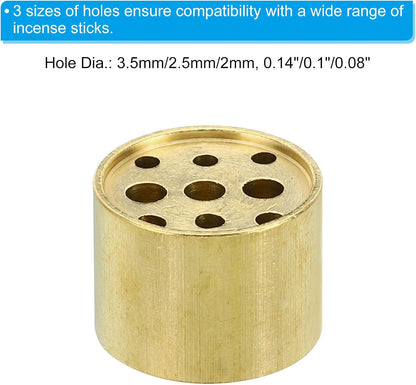 PATIKIL Incense Holder, 2 Pack Brass Incense Cone Burner Stick Holder with 9 Holes Incense Stand Base for Yoga Spa Room Home Office, 0.8" Dia. 0.4" Tall