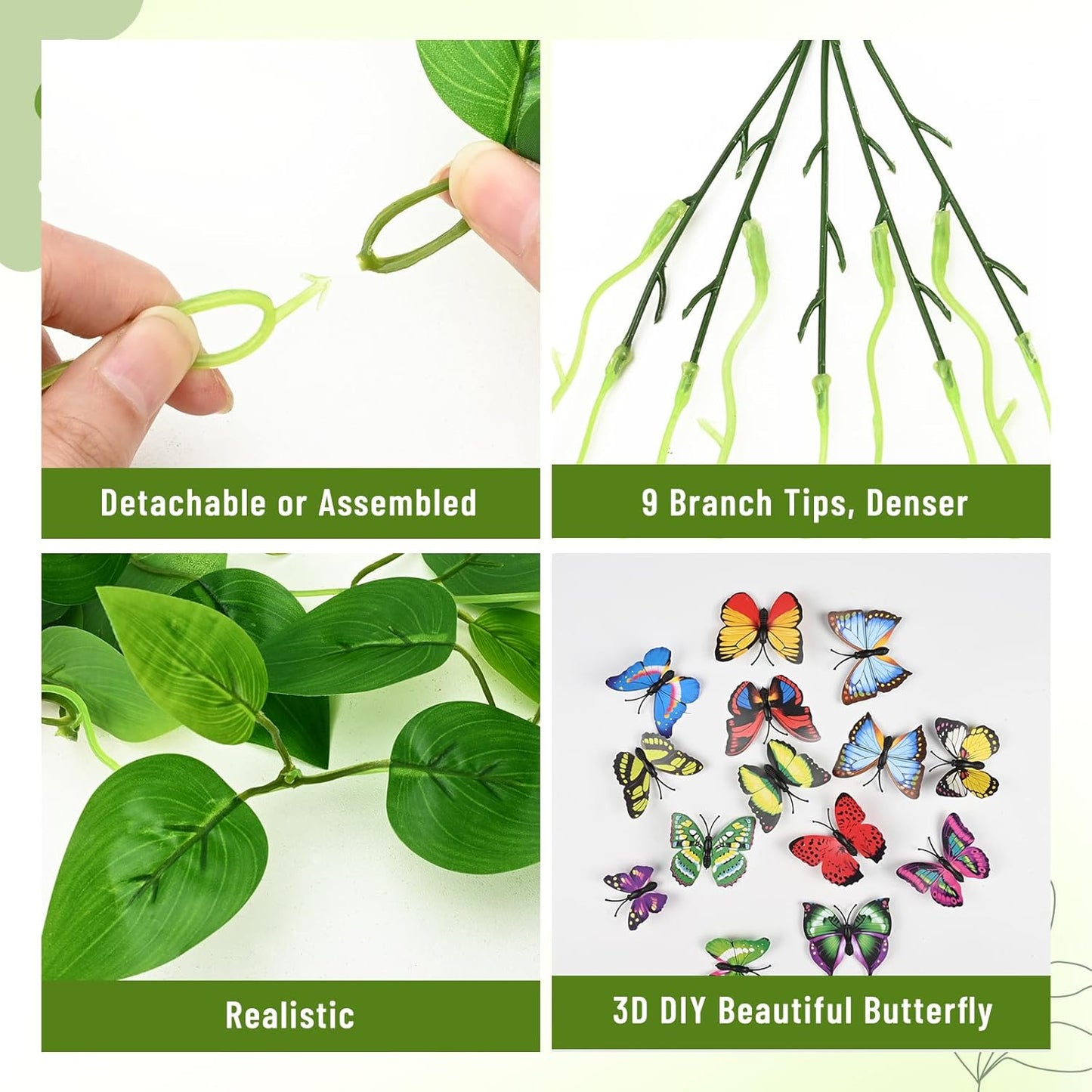 BLEUM CADE Fake Hanging Plants, 2pcs Artificial Pothos Vines Greenery for Wall Home Living Room Office Indoor Outdoor Decor (No Baskets)