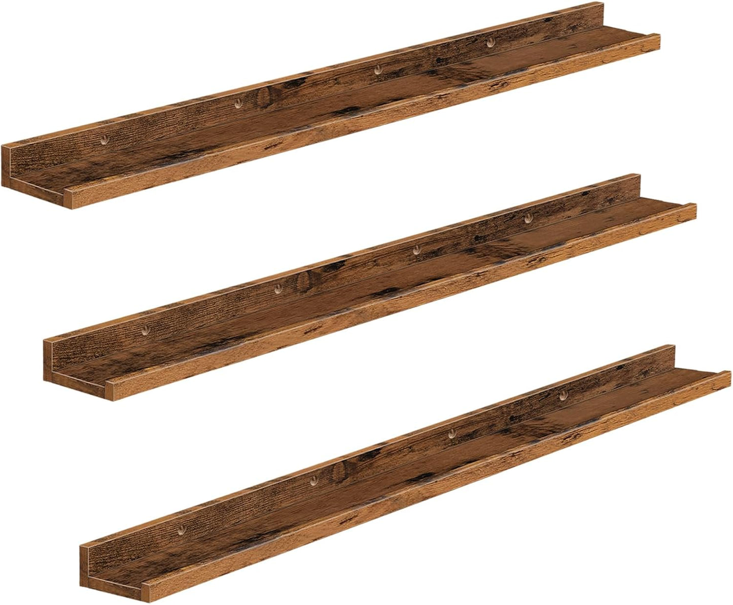 HOOBRO Floating Shelves, Wall Shelf Set of 3, 35.4 Inches Hanging Shelf with Raised Edge and Invisible Brackets, for Bathroom, Bedroom, Kitchen, Office, Living Room Decor, Rustic Brown BF90BJ01