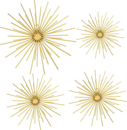 Shimeyao 4 Pcs Metal Starburst Wall Decor Black Metal Wall Art 3D Spike Bling Finish Star Burst Hangings Accents Sculptures Set Modern Mid Century Decorations for Living Room Bedroom Entryway