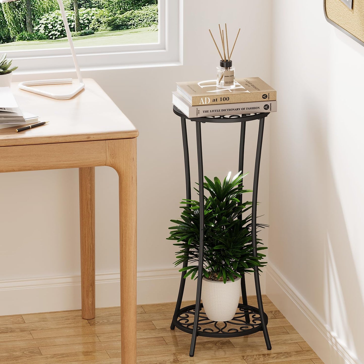YINMIT Plant Stand Indoor,2 Tier Round Potted Holder Rack,Flower Pot Stand Shelf,Round Supports Rack,Corner Plant Shelf for Balcony Garden Patio Living Room,Brown