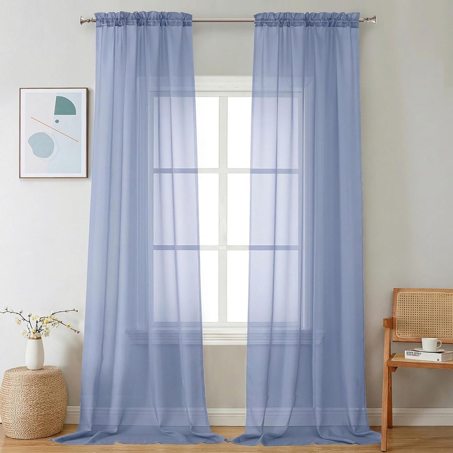 Chyhomenyc Sheer White Valances for Windows 2 Pack, Small Window Curtains for Living Room Bathroom Cafe Laundry Basement, Modern Top Dual Rod Pocket Voile Curtain, 42W x 14L inches, White - Colors B