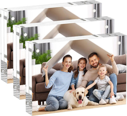 AITEE 4x6 Acrylic Picture Frames 3 Pack, 20% Thicker Block, Clear Picture Frames Freestanding Double Sided Magnetic Acrylic Lucite Frameless Transparent Square Frame Gift for Desktop Display