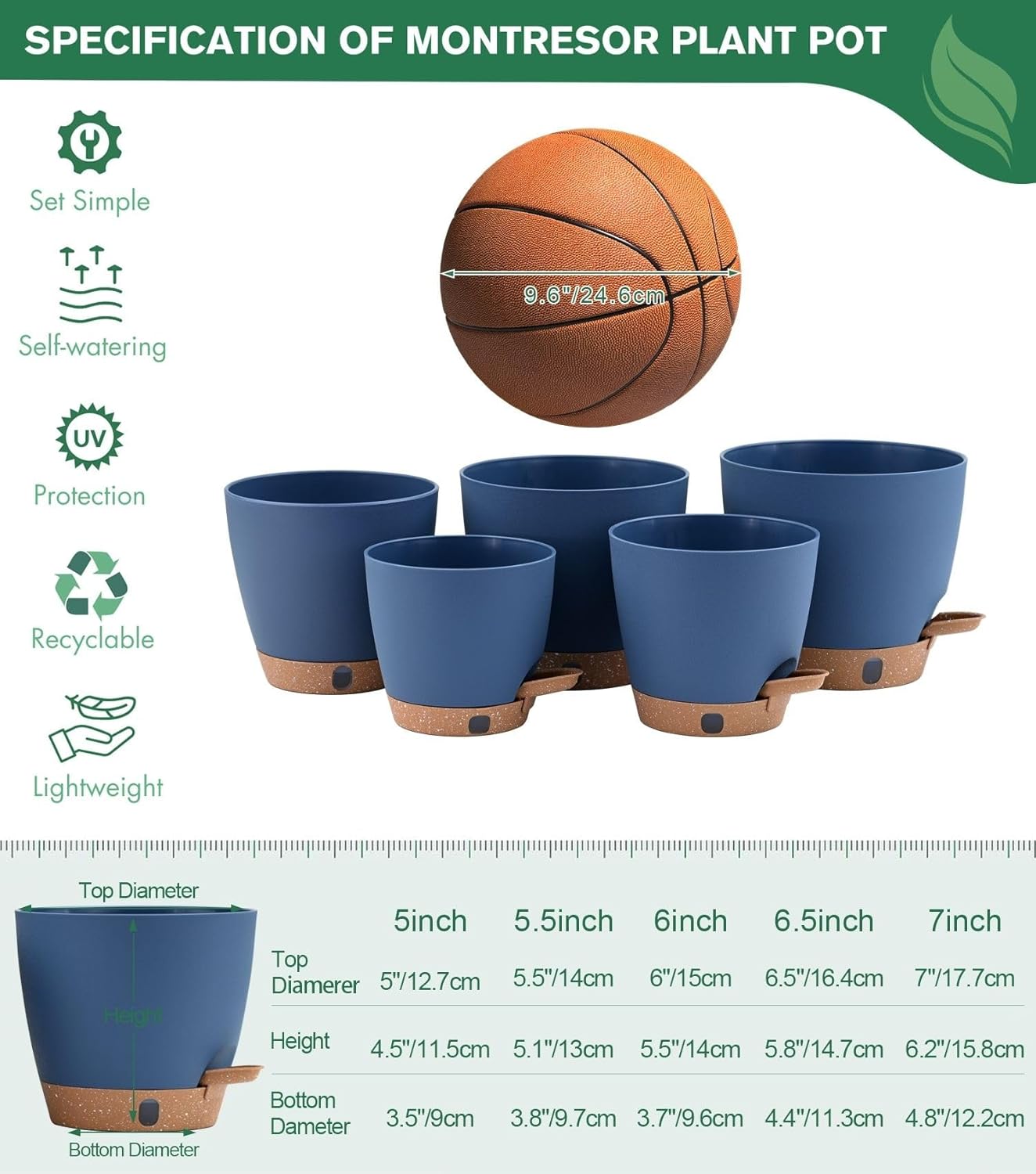montresor 12/10/8 Inch Self Watering Pots for Indoor Plants Plastic Large Plant Pots for Outdoor Plants, Water Level Window & Spacious Reservoir Flower Pots Decorative Planter with Drainage and Tray