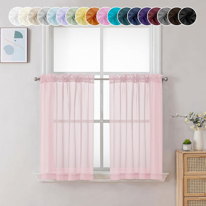 Chyhomenyc Sheer White Valances for Windows 2 Pack, Small Window Curtains for Living Room Bathroom Cafe Laundry Basement, Modern Top Dual Rod Pocket Voile Curtain, 42W x 14L inches, White - Colors C