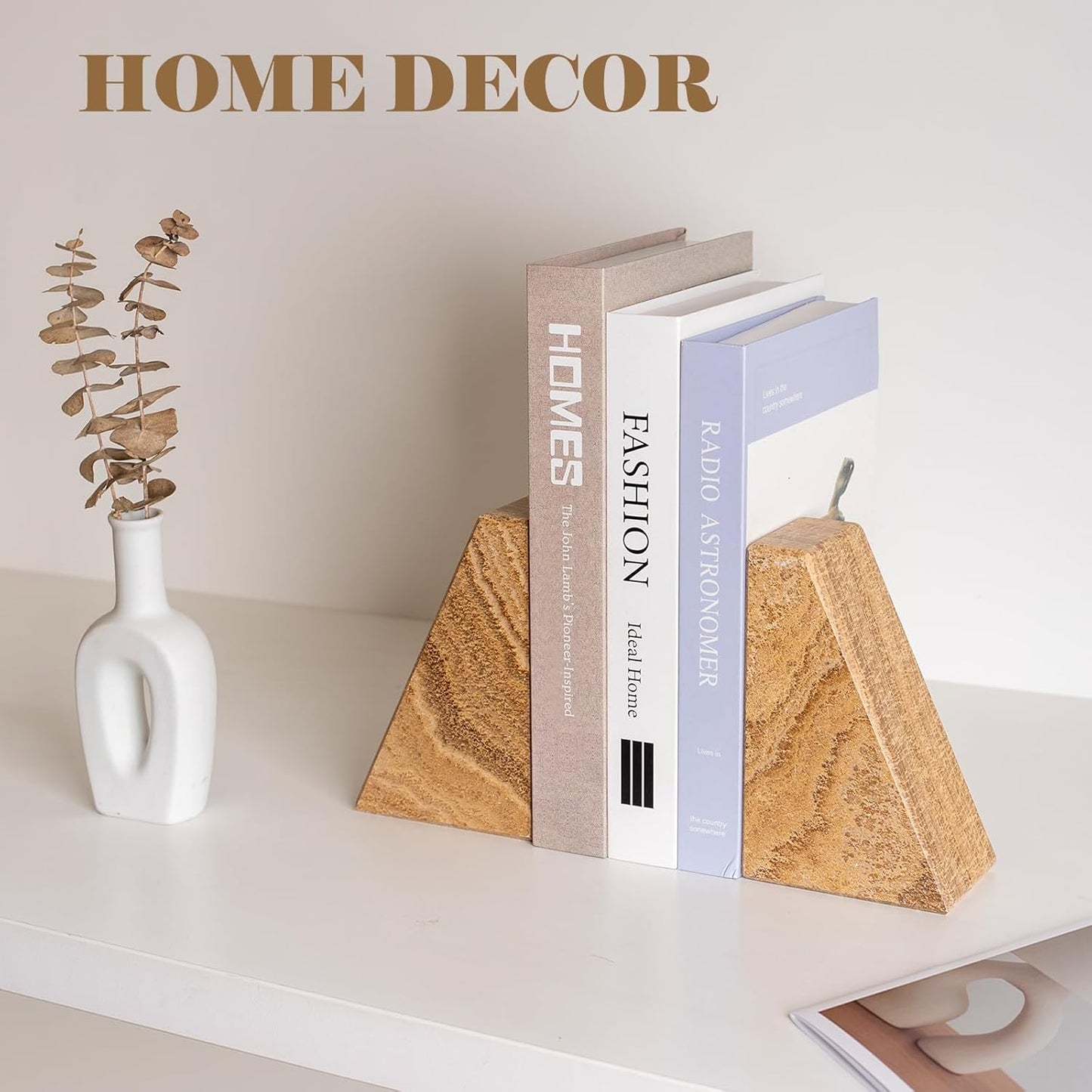 Karibiber Travertine Bookends for Heavy Books, Marble Decorative Bookends for Shelves, Heavy-Duty Stone Book Ends for Hardback Book & Cookbooks, Unique Book Stopper & Holder, Travertino Italy