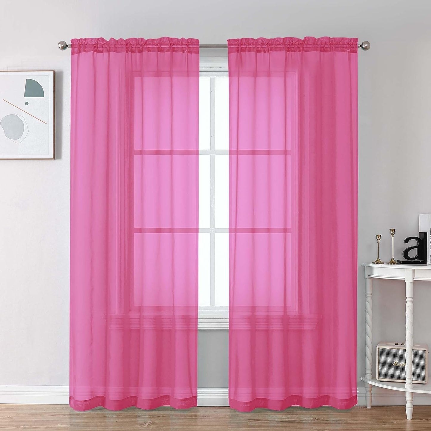 Chyhomenyc Sheer White Valances for Windows 2 Pack, Small Window Curtains for Living Room Bathroom Cafe Laundry Basement, Modern Top Dual Rod Pocket Voile Curtain, 42W x 14L inches, White - Colors A