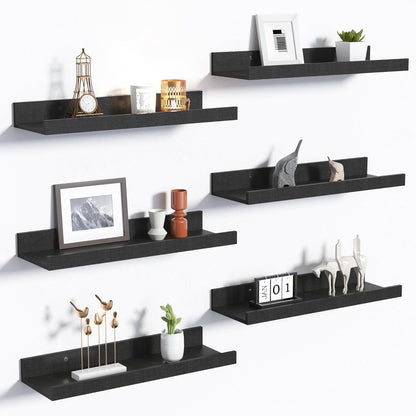 upsimples 6 Pack Wooden Floating Shelves, Wall Storage Decor Shelf for Bathroom, Bedroom, Living Room, Kitchen, Office and Laundry Room, Wall Mounted Display Hanging Shelf, Brown