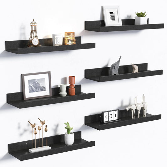 upsimples 6 Pack Wooden Floating Shelves, Wall Storage Decor Shelf for Bathroom, Bedroom, Living Room, Kitchen, Office and Laundry Room, Wall Mounted Display Hanging Shelf, Brown