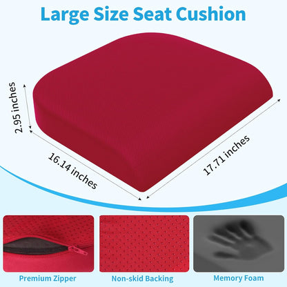 TranquilRelax Large Seat Cushion, Memory Foam Cushion for Long Sitting Hours on Office Chair, Car Seat, Non-Slip Chair Pad for Sciatica, Coccyx, Tailbone Pain Relief & Post-Surgery Recovery (Black)