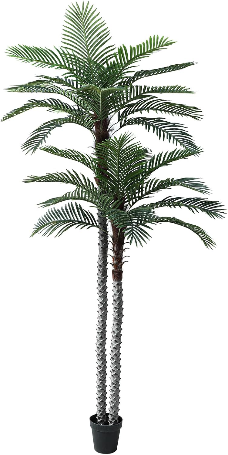 Nafresh 8ft Tall UV Resistant Faux Palm Tree, 96in Artificial Palm Tree Indoor Outdoor, Fake Tree with Real Bark and Realistic Leaves and for Home House Office Living Room Yard Patio.