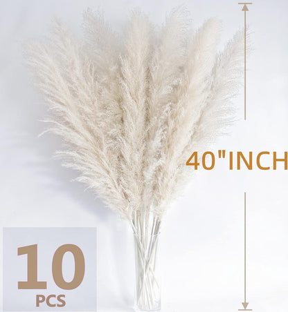 46" inch 10 Stems Natural Pampas Grass Decor Tall, Pompas Grass, Tall Pampas Grass for Weddingm, Farmhouse, Boho Home Decor (Beige)