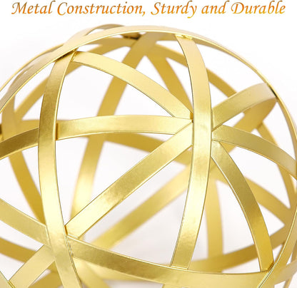 Metal Decorative Starburst Ball, 6 Inch Gold Sphere Decor, Spiky Star Burst Tabletop Sculpture, Mid-Century Modern Metal Spike Ball for Home, Living Room, Office & Shelf Decor