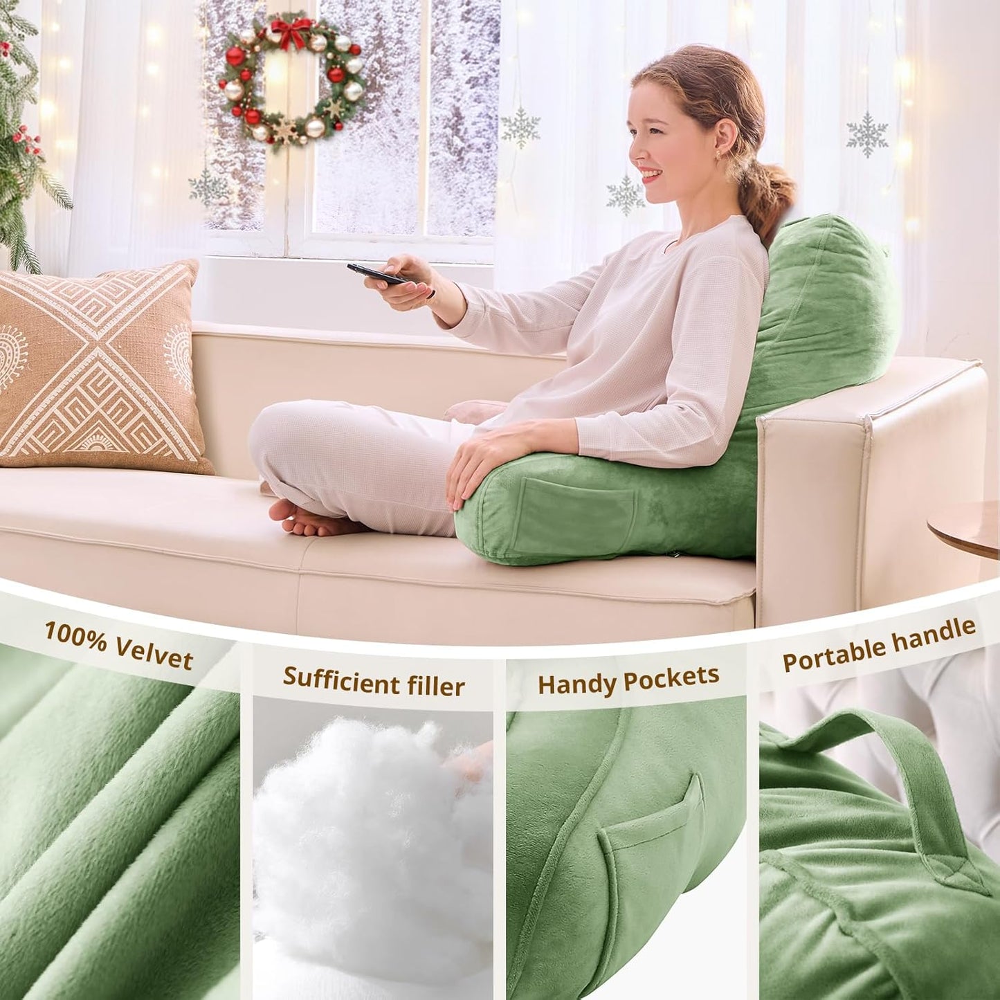 Sasttie Reading Pillows for Sitting in Bed Adult, Back Pillow Bed Sitting Up, Back-Rest Support Cushion for Sit Up on Couch, Sofa, and Floor, Dorm Essentials, Oeko-Tex Certified, Dark Grey