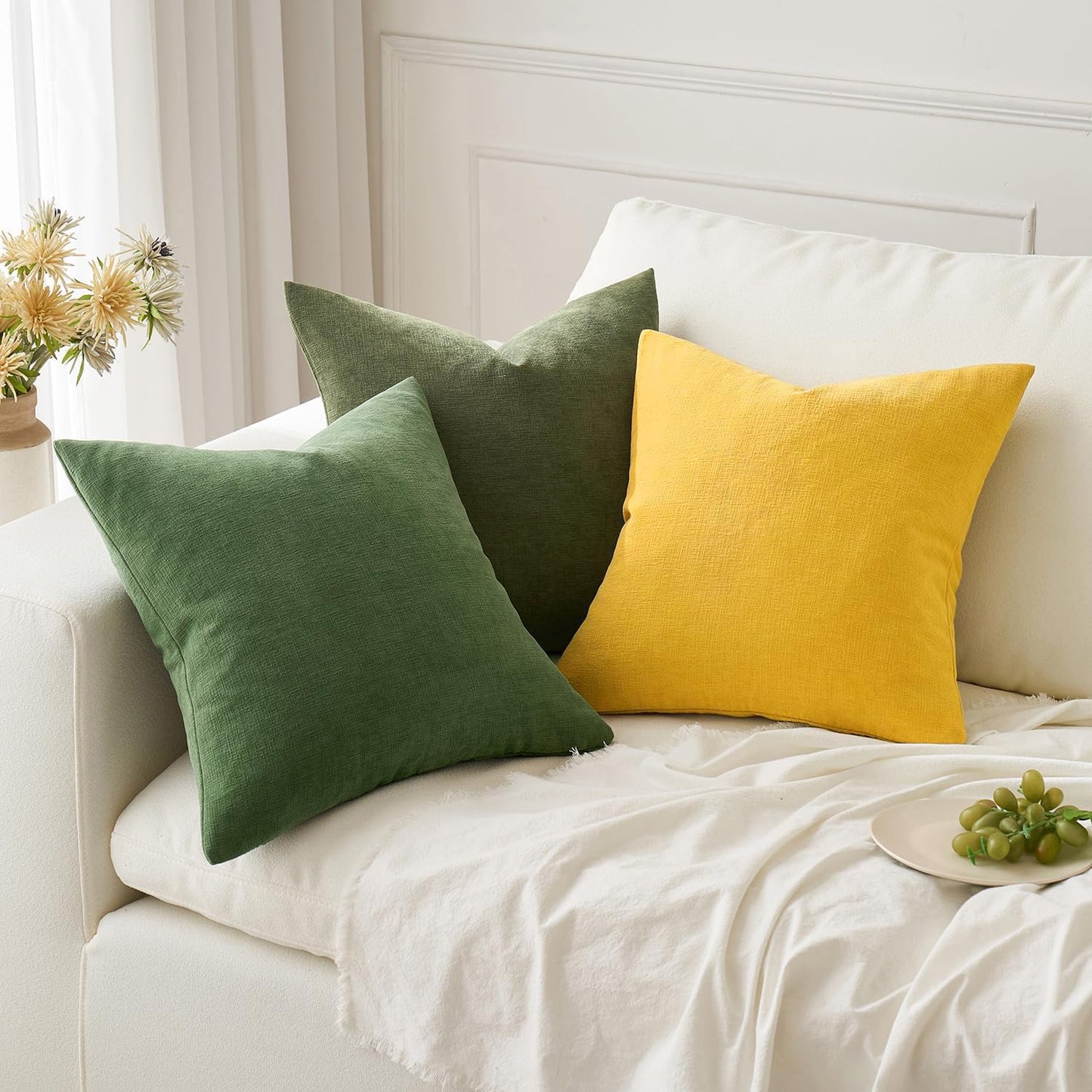 MIULEE Olive Green Couch Pillow Covers 18x18 Inch, Set of 2 Soft Chenille Decorative Square Throw Pillow Covers Farmhouse for Sofa Living Room Bed