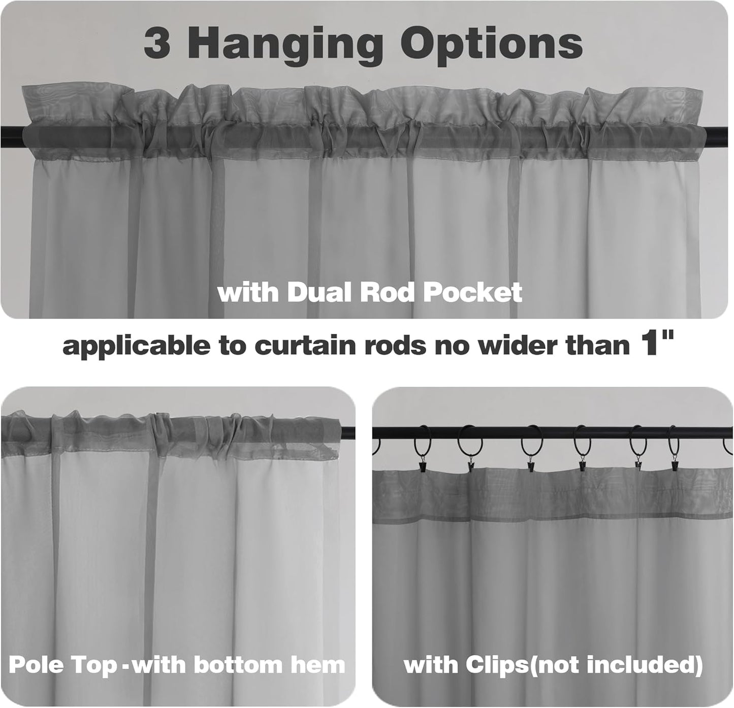 Chyhomenyc Sheer White Valances for Windows 2 Pack, Small Window Curtains for Living Room Bathroom Cafe Laundry Basement, Modern Top Dual Rod Pocket Voile Curtain, 42W x 14L inches, White - Colors C