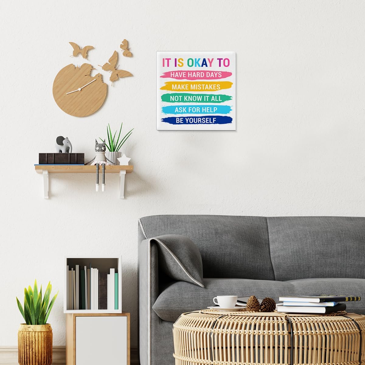 Inspirational Farmhouse Canvas Print Wall Art Decor One Small Positive Thought in the Morning Can Change Your Whole Day Sign Painting Plaque Rustic Home Decoration (8 X 8 Inches, Framed)