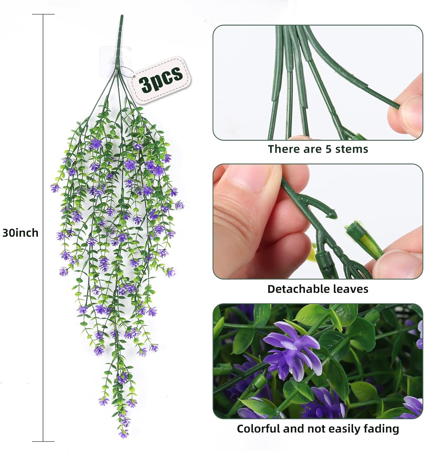 RECUTMS Artificial Hanging Plants Fake Hanging Plant Faux Eucalyptus Leaf Greenery Vine Outdoor UV Resistant Plastic Plants Home Garden Wedding Party Indoor Outdoor Decorations(White)