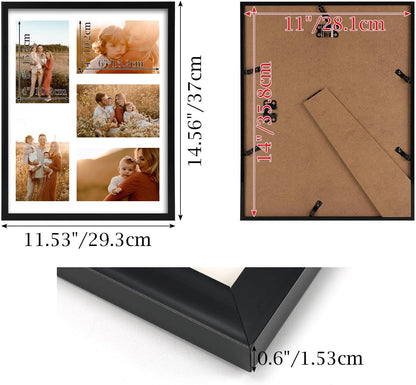 PHAREGE 5 Openings 4x6 Picture Frame Collage Black 4 Pack, 11x14 Poster Frame Set of 4, Display Family Wedding Photos Horizontal or Vertical on The Wall