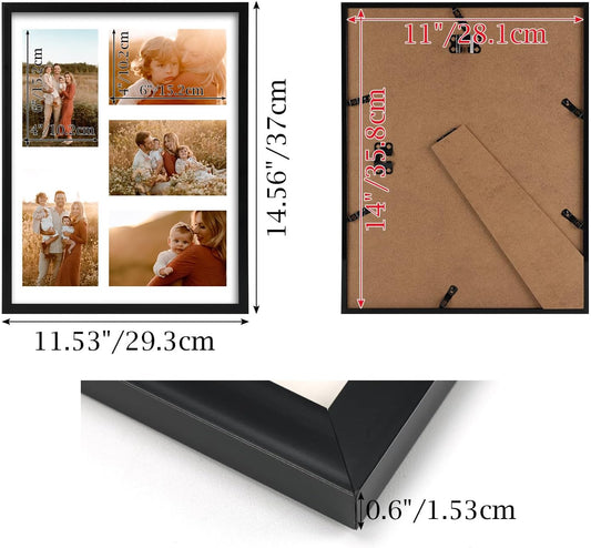PHAREGE 5 Openings 4x6 Picture Frame Collage Black 4 Pack, 11x14 Poster Frame Set of 4, Display Family Wedding Photos Horizontal or Vertical on The Wall