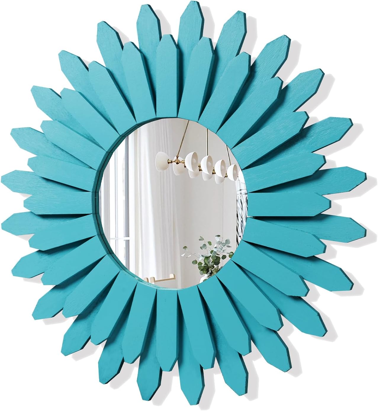 Honiway Wall Mirror Decorative 12 inch Rustic Wood Mirror Sunburst Boho Mirror for Entryway Bedroom Living Room Bathroom House Warming Gifts New Home Essential Carbonized Black