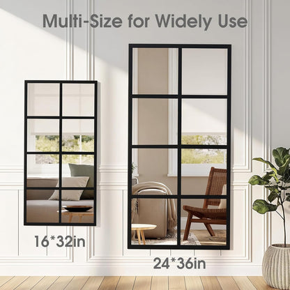 DUMOS Wall Mirror 16" x 32", Set of 2 Rectangle Window Pane Decorative Mirrors, Metal Framed Wall Mounted Mirror for Bathroom, Bedroom, Entryway