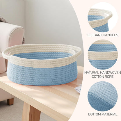 JMvicyroam Woven Basket,Small Rope Storage Bin with Handles & Ribbon Bag, Organizer for Shelves Closets,Gift Basket Empty for Birthday,Books,Dog Toys,White