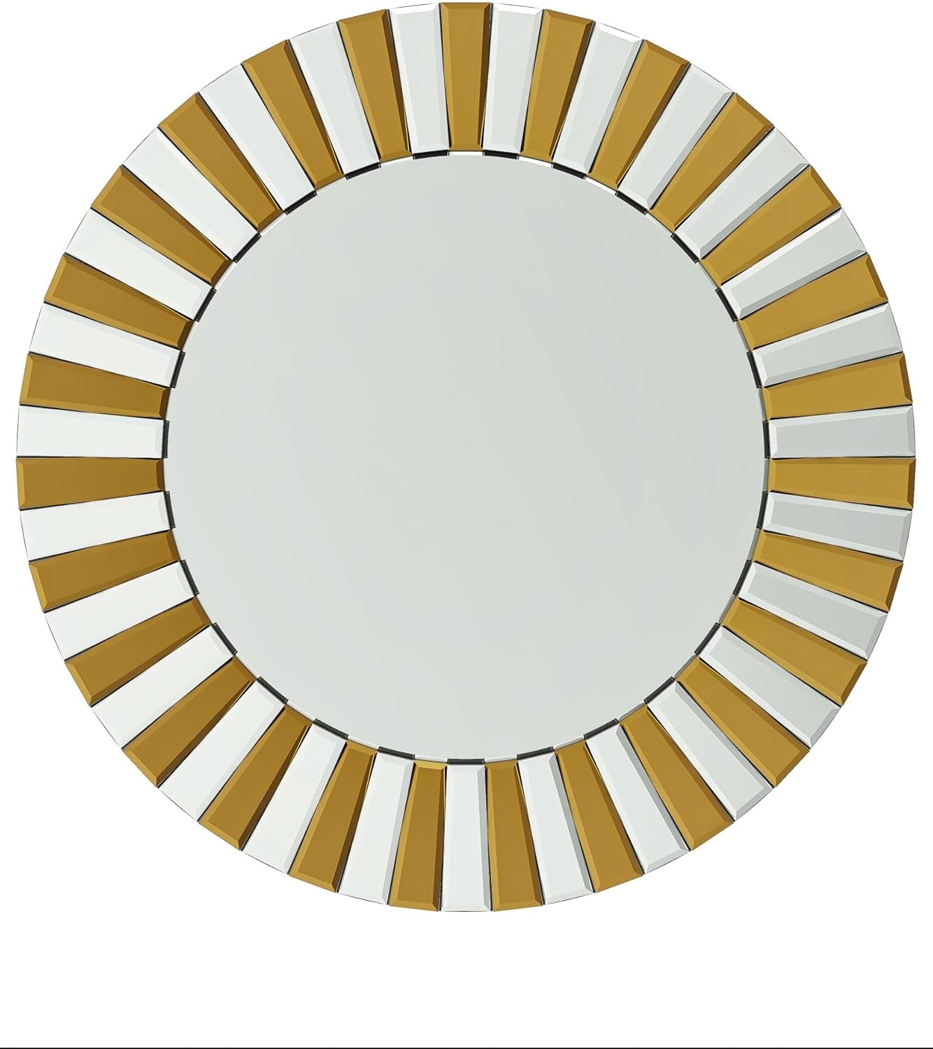 Round Wall Mirror Decorative Sunburst Silver-Brown Crystal Edge 32 inch