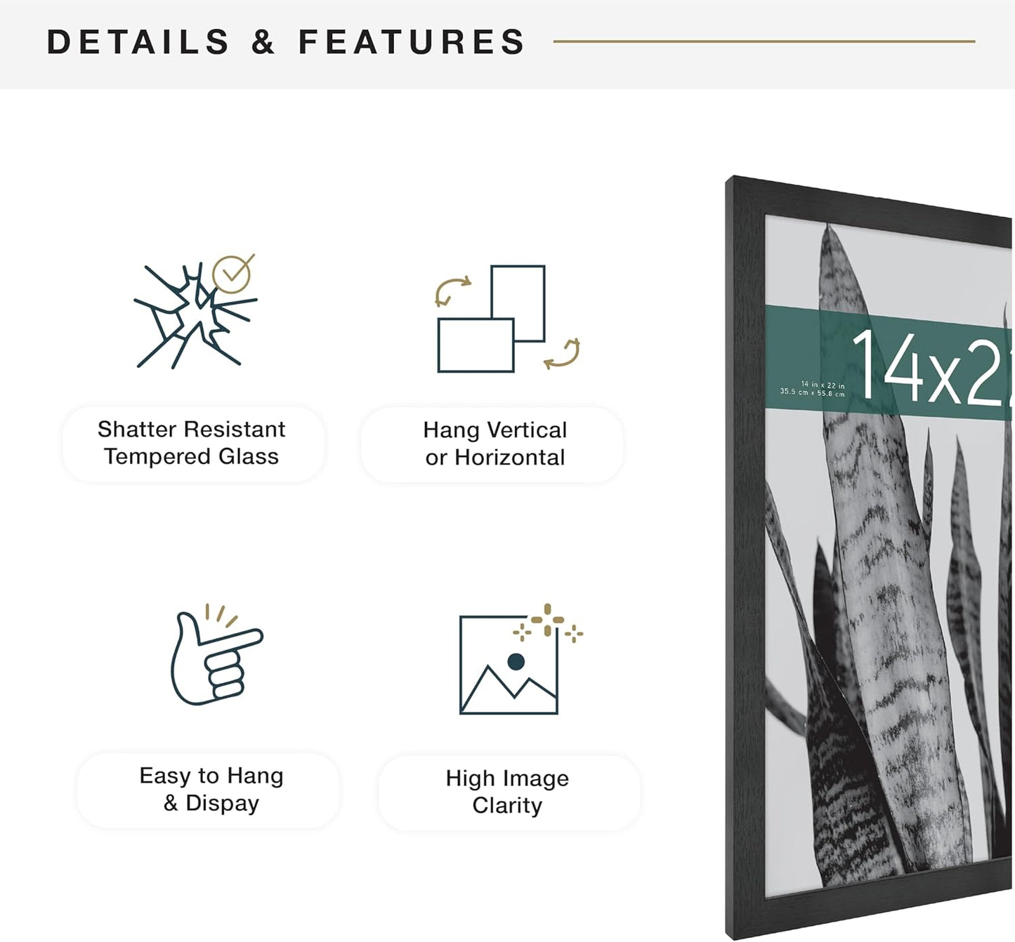 MCS Studio Gallery 16x24 Poster Frame Black Woodgrain Engineered Wood, Vertical & Horizontal Wall Hanging Large Picture Frame for Photos, Posters & Art Prints (1-Pack)
