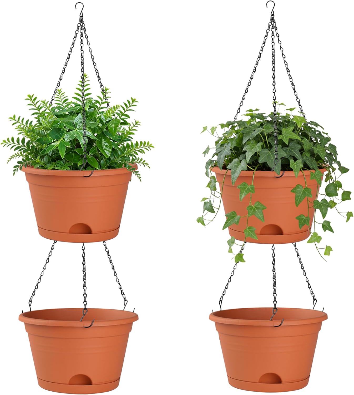 Nooulap 4 Pack Hanging Planters, 10 Inch Hanging Plant Pot with Hanger Chain & Drainage Trays, Hanging Baskets for Plants Outdoor Indoor, Flowers Pots for Home, Garden, Porch Decor (Black)