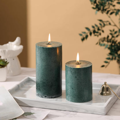 3x4 inch Green Pillar Candles Set of 3, Unscented Pillar Candle, Dripless and Smokeless Large Candles, Candle for Home Decor, Dinner Table,Weddings, Holidays