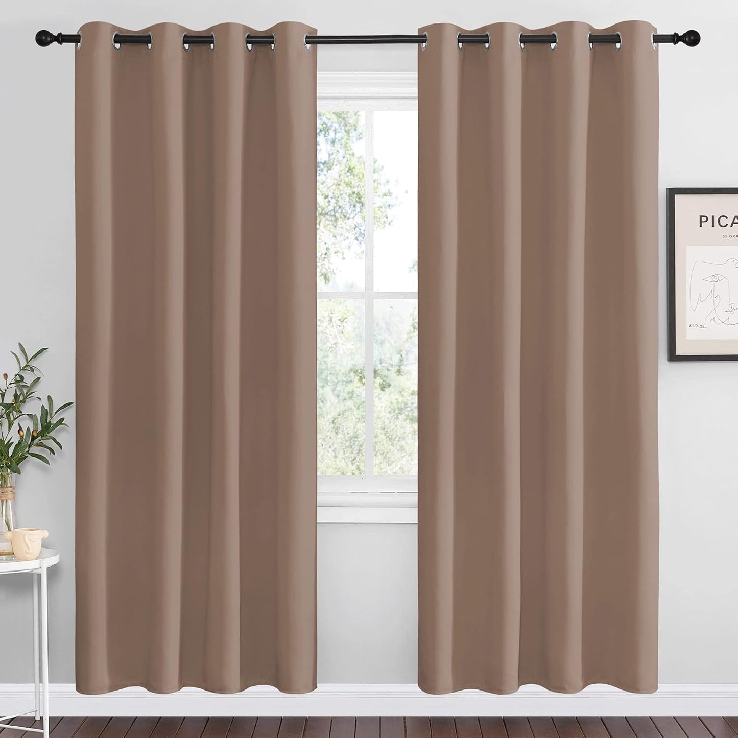 NICETOWN Halloween Pitch Black Solid Thermal Insulated Grommet Blackout Curtains/Drapes for Bedroom Window (2 Panels, 42 inches Wide by 63 inches Long, Black) - Colors D