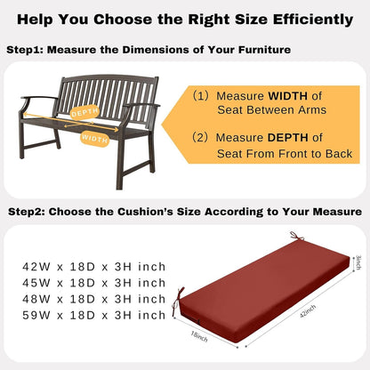 idee-home Outdoor Bench Cushion Waterproof, Bench Cushions for Outdoor Furniture, Patio Porch Swing Replacement Seat Pad with Ties for Garden Backyard, 48 x 18 Inch Red