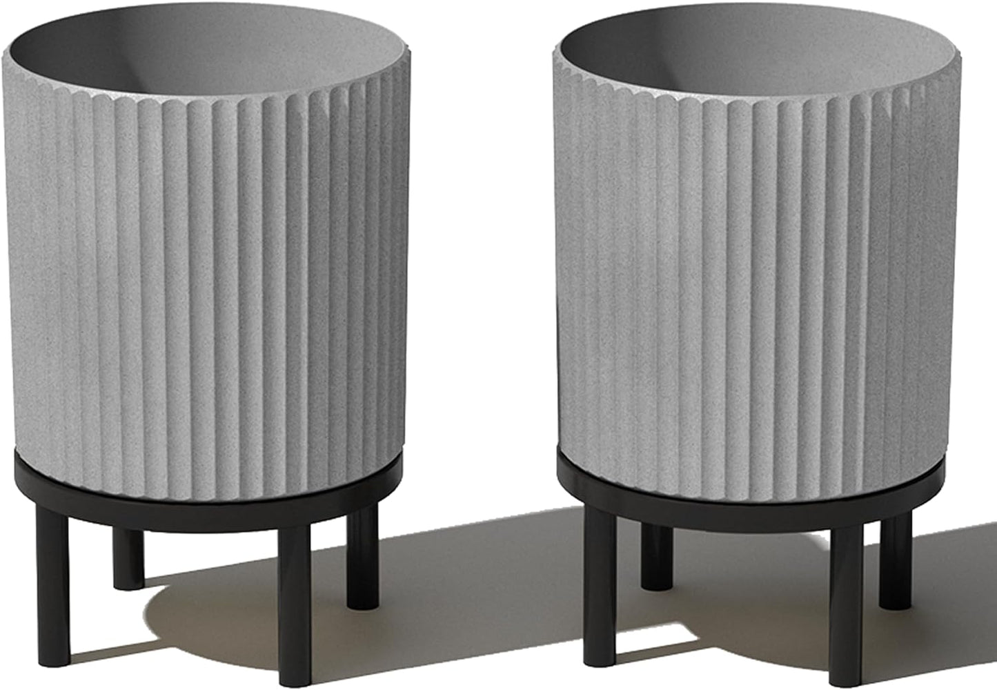 Veradek Demi Series Round Planter w/ Stand for Porch/Patio | Durable Plastic-Concrete & Wooden Stand | Modern Décor for Tall Plants, Flowers