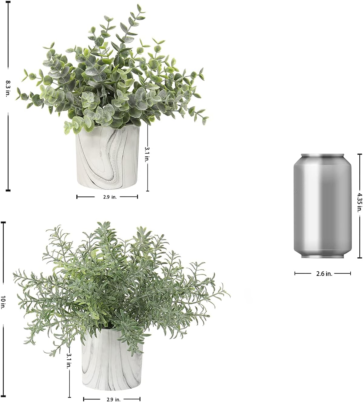 Hollyone Mini Artificial Potted Plants Fake Plants in Marble Pots, 1Pcs Plastic Eucalyptus Greenery Faux Plants for Home Office Desk Room Centerpiece Shelf Décor