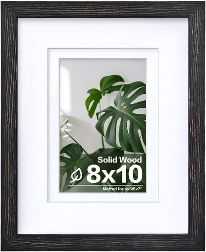 Egofine 12x16 Picture Frame Black, Covered by Plexiglass Made of Solid Wood, Display Pictures 9x12 and 11x14 with Mat or 12x16 Without Mat, for Wall Mounting Photo Frame - Colors A