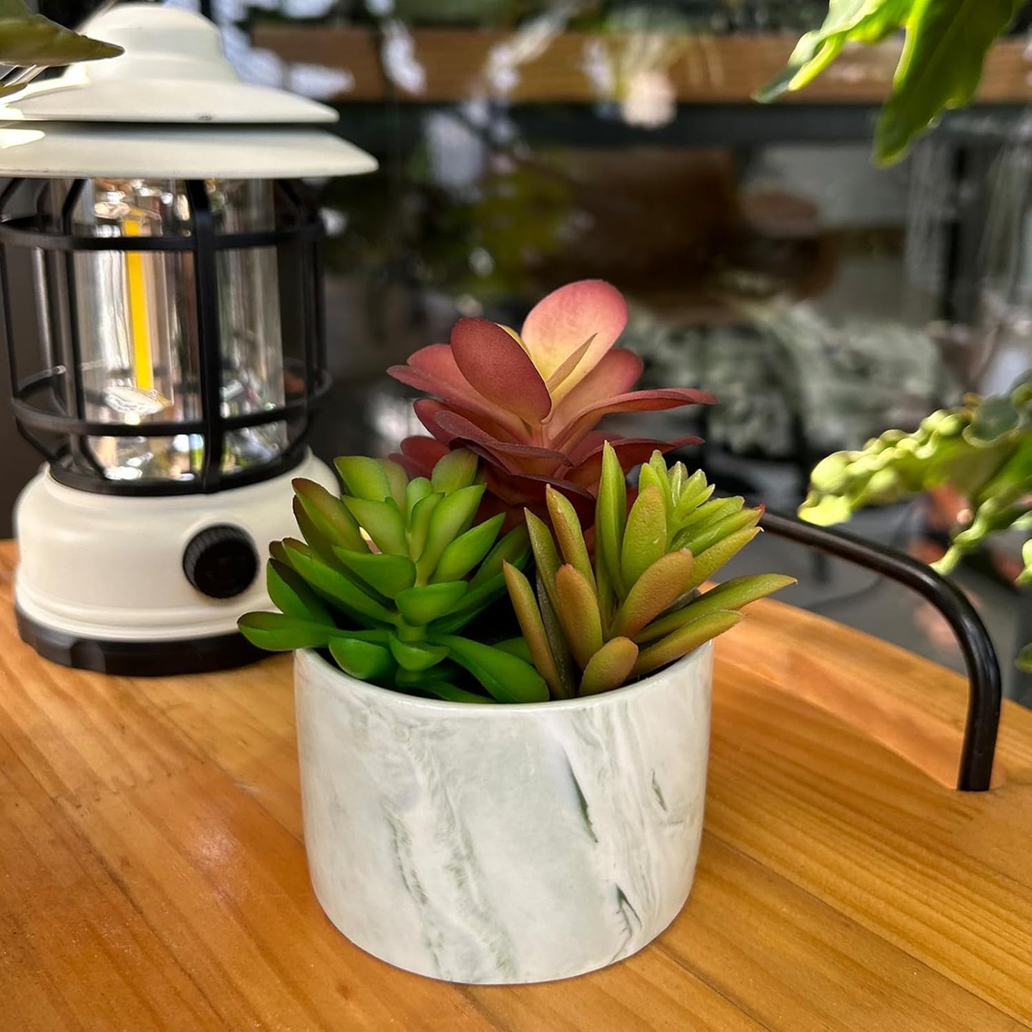 Artificial Plants Succulent Flowers in Ceramic Planter 2 Pack Small Fake Plants Potted for Home Office Desk Decor Farmhouse Living Room Bedroom Shelves Decoration