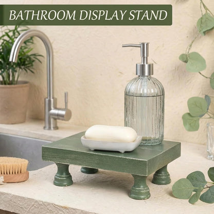 EOSAHR Farmhouse Riser for Room Decor : Decorative Pedestal Stand For Display Your Home Decorations and Uniquely Soap Stand - Rustic Bathroom Counter Tray and Kitchen Decor (Natural Wood)