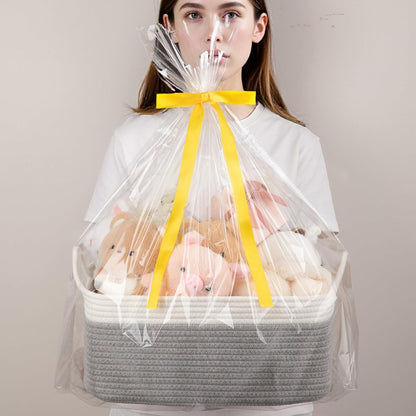 OIAHOMY Woven Basket, Gift Basket Empty with Gift Bags and Ribbons, Rope Baskets for Baby Showers, Storage Baskets with Handles for Nursery, Pet Toy Organizer - White