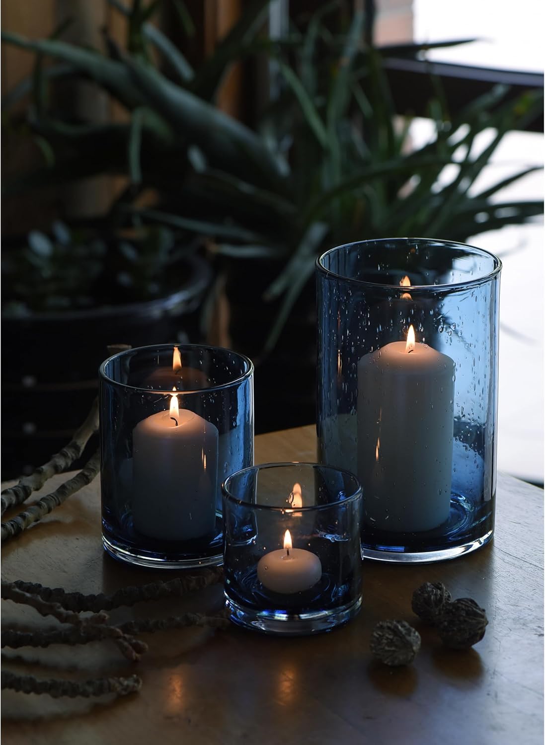 Glass Candle Holders Set, Hurricane Vase Centerpieces for Pillar Votive Flower,Clear Seeded Bubbles Cylinder Bulk, Mother's Day Birthday Gift,3 Sizes 8 Inch 5 Inch 3.5 Inch Height