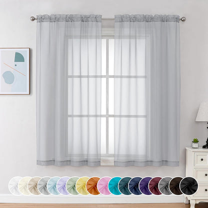 Chyhomenyc Sheer White Valances for Windows 2 Pack, Small Window Curtains for Living Room Bathroom Cafe Laundry Basement, Modern Top Dual Rod Pocket Voile Curtain, 42W x 14L inches, White - Colors B
