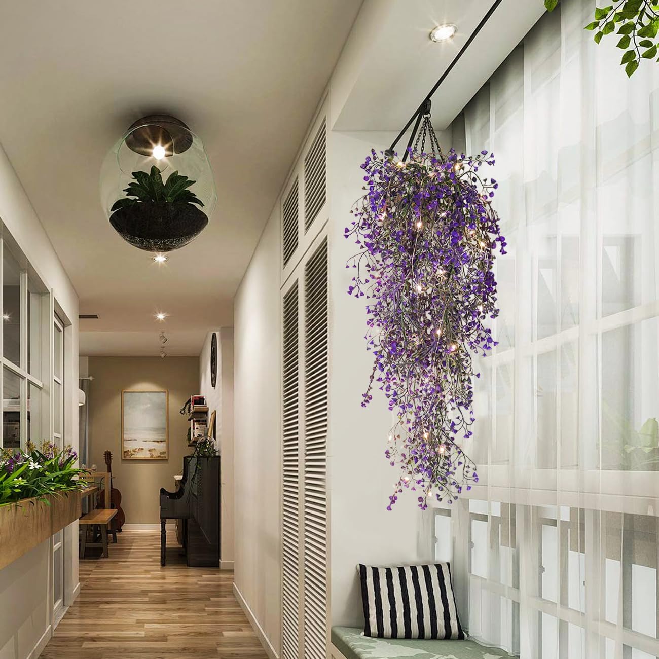 RECUTMS Fake Hanging Plants Artificial Ferns for Outdoor Hanging Faux Plants Vine Ivy Faux Fern Hanging Vines Wall Plants for Home Garden Party Wedding Decor (White 4P)